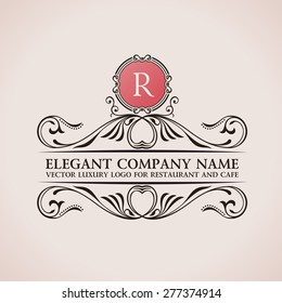 Luxury logo Sign and Symbol. Calligraphic pattern elegant decor elements. Vintage vector ornament R