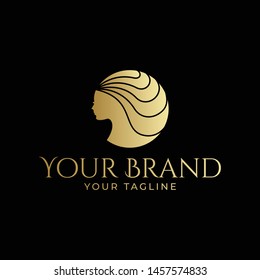 luxury logo of silhouette woman and hair in gold color