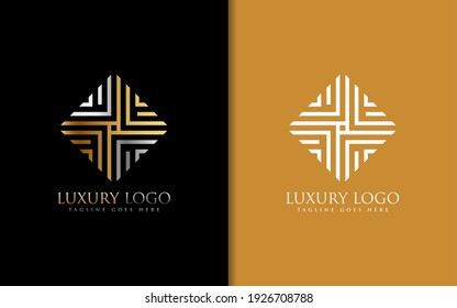 Luxury Logo With Square and Abstract Geometric Lines Concept. Vector Logo Illustration.