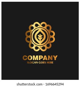 Luxury logo template. Abstract badge frame logo. Modern elegant logo design. Golden sacred mandala geometry template