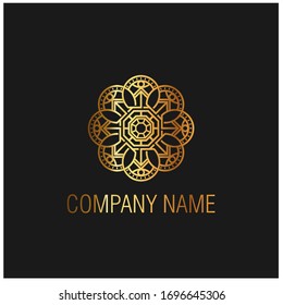 Luxury logo template. Abstract badge frame logo. Modern elegant logo design. Golden sacred mandala geometry template