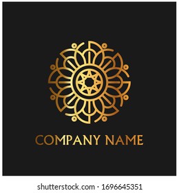 Luxury logo template. Abstract badge frame logo. Modern elegant logo design. Golden sacred mandala geometry template