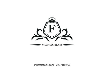 Luxury logo template with calligraphic elegant initial F. Emblem logo for restaurants, hotels, bars and boutiques.