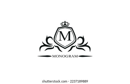 Luxury logo template with calligraphic elegant initial M. Emblem logo for restaurants, hotels, bars and boutiques.