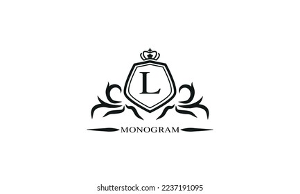Plantilla de logotipo de lujo con L inicial caligráfico elegante. Logotipo Emblem para restaurantes, hoteles, bares y boutiques.
