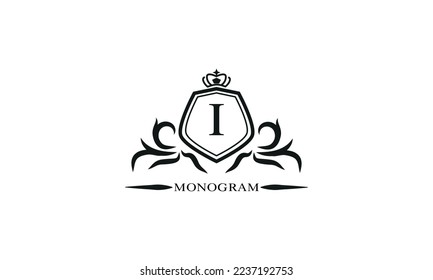Plantilla de logotipo de lujo con I inicial caligráfico elegante. Logotipo Emblem para restaurantes, hoteles, bares y boutiques.