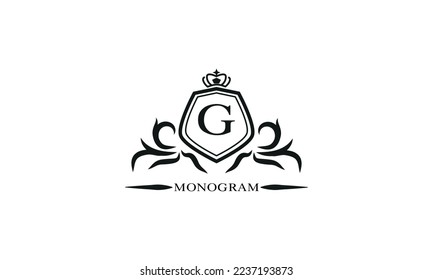 Plantilla de logotipo de lujo con G inicial caligráfica elegante. Logotipo Emblem para restaurantes, hoteles, bares y boutiques.