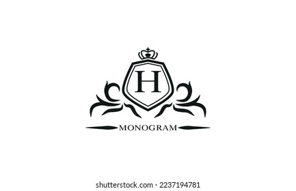 Luxury logo template with calligraphic elegant initial H. Emblem logo for restaurants, hotels, bars and boutiques.