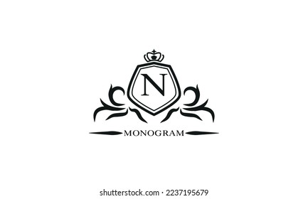 Luxury logo template with calligraphic elegant initial N. Emblem logo for restaurants, hotels, bars and boutiques.