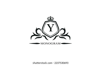 Plantilla de logotipo de lujo con Y inicial elegante caligráfico. Logotipo Emblem para restaurantes, hoteles, bares y boutiques.
