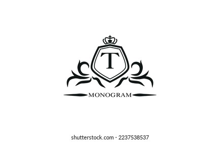 Luxury logo template with calligraphic elegant initial T. Emblem logo for restaurants, hotels, bars and boutiques.