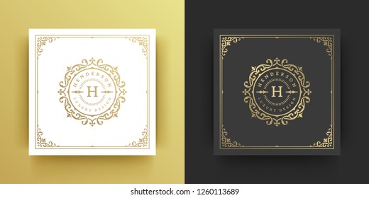 Luxury logo template design vector illustration. Royal monogram crest brand vintage vignette ornaments.