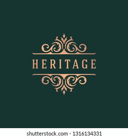 Luxury logo template design vector illustration. Royal monogram crest brand vintage vignette ornaments.