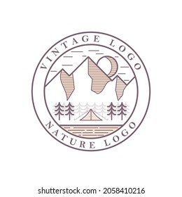 Luxury Logo Template develops elegant ornamental lines.symbolizes adventure with mountains and camps