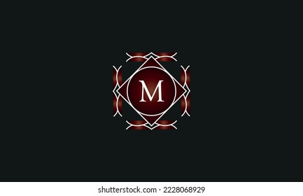 Luxury logo template with elegant ornament and letter M. Emblem logo for restaurants, hotels, bars and boutiques.