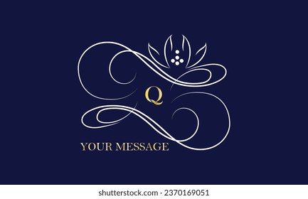 Luxury logo template with elegant ornament lines and letter Q. Vector identity illustration for business, postcards, invitations, heraldry etc.