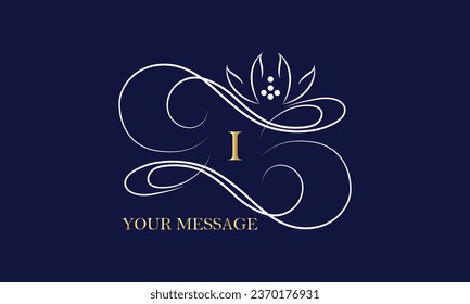 Luxury logo template with elegant ornament lines and letter I. Vector identity illustration for business, postcards, invitations, heraldry etc.