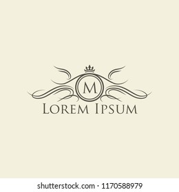 Luxury Logo template flourishes calligraphic elegant ornament emblem. Business sign, identity for Restaurant, Royalty, Boutique, Hotel, Heraldic, Jewelry, Fashion, Cafe. Vector illustration