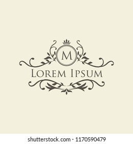 Luxury Logo template flourishes calligraphic elegant ornament emblem. Business sign, identity for Restaurant, Royalty, Boutique, Hotel, Heraldic, Jewelry, Fashion, Cafe. Vector illustration