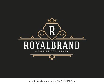 La plantilla de logotipo de lujo florece con líneas de adorno caligráficas elegantes. identidad para restaurante, realeza, boutique, Cafe, Hotel, Heraldic, Joyería, Moda y otras ilustraciones vectoriales - Vector