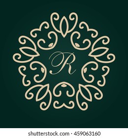 Luxury Logo template. Flourishes calligraphic elegant golden ornament monogram. Business sign or identity. Vector illustration