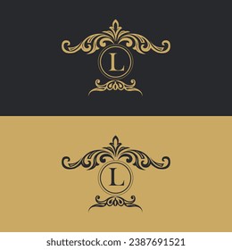 Luxury logo template,  Luxury L monogram logo template vector object for logotype or badge design. Trendy vintage royal ornament frame illustration, good for fashion boutiques, alcohol, or hotel brand