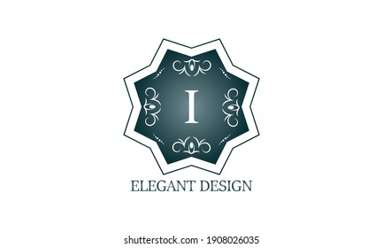 Luxury logo template with the letter I. Graceful monogram for business, restaurant, royalty, boutique, cafe, hotel, heraldry, jewelry, fashion and others