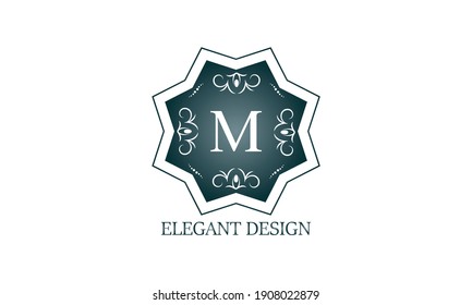 Plantilla de logotipo de lujo con la letra M. Graceful monogram para negocios, restaurantes, regalías, boutique, café, hotel, heralería, joyería, moda y otros