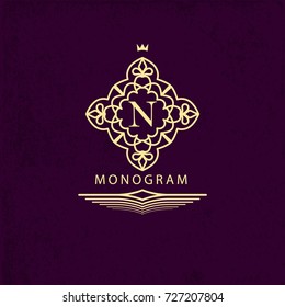 Luxury Logo template with letter N for Restaurant, Royalty, Boutique, Cafe, Hotel, Heraldic, Jewelry, Fashion and other. Vector illustration