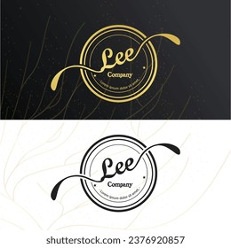 Luxury logo template. Vector design element with golden circle and leaf.