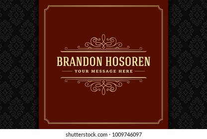 Luxury logo template vector golden vintage flourishes ornament. Good for royal crest, boutique brand, wedding shop, hotel sign. Frame and pattern background.