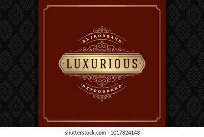 Luxury logo template vector golden vintage flourishes ornament. Good for royal crest, boutique brand, wedding shop, hotel sign. Frame and pattern background.
