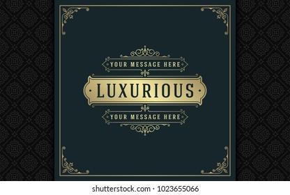 Luxury logo template vector golden vintage flourishes ornament. Good for royal crest, boutique brand, wedding shop, hotel sign. Frame and pattern background.