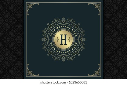 Luxury logo template vector golden vintage flourishes ornament. Good for royal crest, boutique brand, wedding shop, hotel sign. Frame and pattern background. Luxury logo template vector golden vintage flourishes ornament. Good for royal crest, boutique brand, wedding shop, hotel sign. Frame and pattern background.