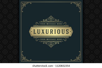 La lujosa plantilla de logo vectorial vintage florece los adornos. Es bueno para cresta real, marca boutique, tienda de bodas, cartel de hotel. Marco y fondo de patrón.