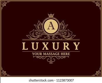 Luxury logo template vector golden vintage flourishes ornament. Good for royal crest, boutique brand, wedding shop, hotel sign, Fashion and other vector illustration