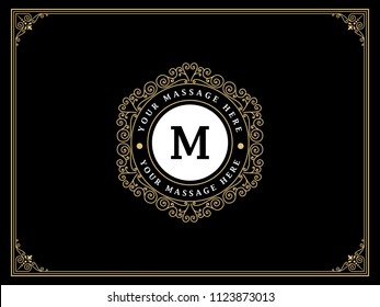 Luxury logo template vector golden vintage flourishes ornament. Good for royal crest, boutique brand, wedding shop, hotel sign, Fashion and other vector illustration