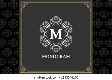 Luxury logo template vector golden vintage flourishes ornament. Good for royal crest, boutique brand, wedding shop, hotel sign logo design inspiration