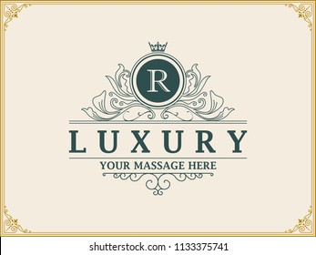 Luxury logo template vector golden vintage flourishes ornament. logo design inspiration