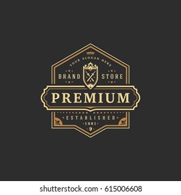 Luxury logo template vector object for logotype or badge Design. Trendy vintage royal style illustration, good for fashion boutique, alcohol or hotel brand.