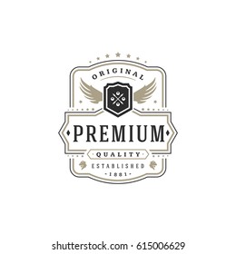 Luxus Logo Vorlage Vektorobjekt für Logo- oder Badge Design. Trendy Vintage königliche Illustration, gut für Mode Boutique, Alkohol oder Hotelmarke.