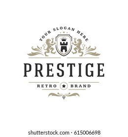 Luxury logo template vector object for logotype or badge Design. Trendy vintage royal style illustration, good for fashion boutique, alcohol or hotel brand.