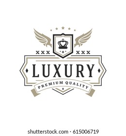 Luxury logo template vector object for logotype or badge Design. Trendy vintage royal style illustration, good for fashion boutique, alcohol or hotel brand.