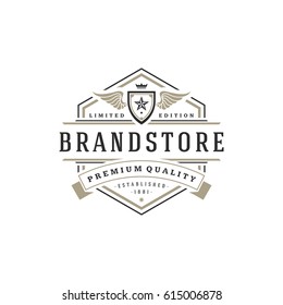 Luxury logo template vector object for logotype or badge Design. Trendy vintage royal style illustration, good for fashion boutique, alcohol or hotel brand.