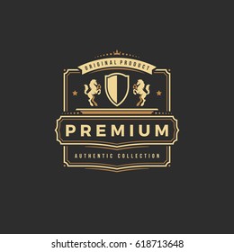 Luxury logo template vector object for logotype or badge Design. Trendy vintage royal style illustration, good for fashion boutique, alcohol or hotel brand.