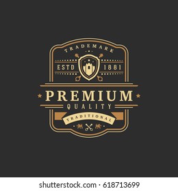 Luxury logo template vector object for logotype or badge Design. Trendy vintage royal style illustration, good for fashion boutique, alcohol or hotel brand.