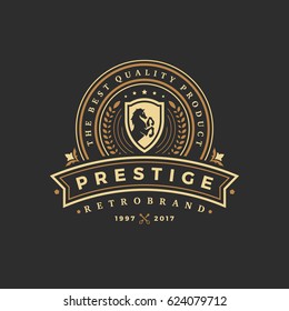 Luxury logo template vector object for logotype or badge Design. Trendy vintage royal style illustration, good for fashion boutique, alcohol or hotel brand.