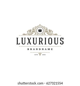 Luxury logo template vector object for logotype or badge Design. Trendy vintage royal style illustration, good for fashion boutique, alcohol or hotel brand.