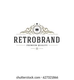 Luxury logo template vector object for logotype or badge Design. Trendy vintage royal style illustration, good for fashion boutique, alcohol or hotel brand.