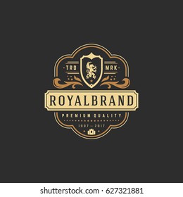 Luxury logo template vector object for logotype or badge Design. Trendy vintage royal style illustration, good for fashion boutique, alcohol or hotel brand.